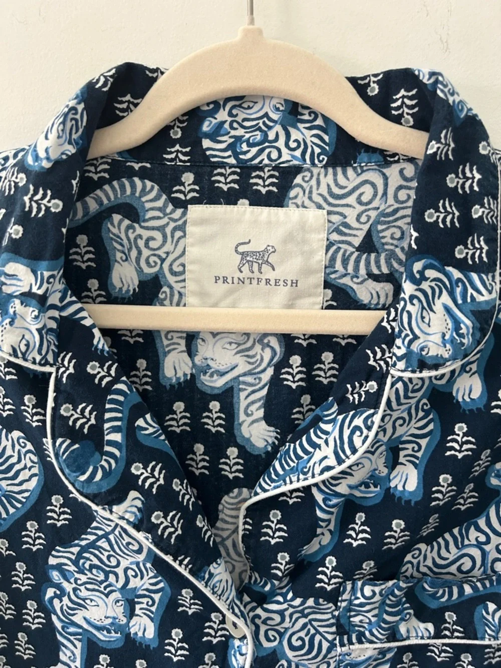 Printfresh Tiger Queen Pajama Top M Navy & White Organic Cotton - Picture 2 of 14
